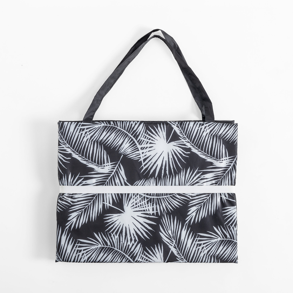 Plážová podložka so vzorom listov, čierna, 50x160 cm