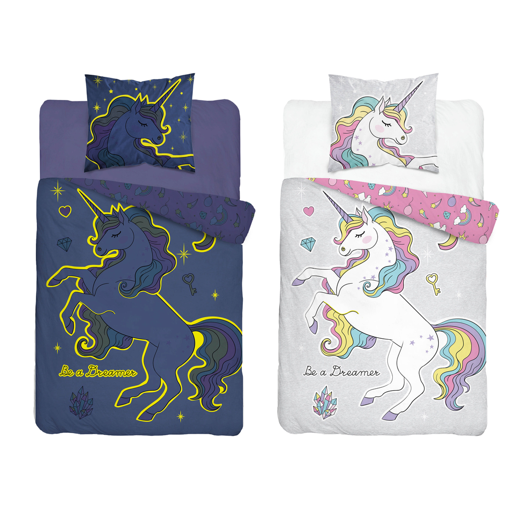 Detské obliečky so svietiacim efektom ružové FLUO JEDNOROŽEC 140x200 cm