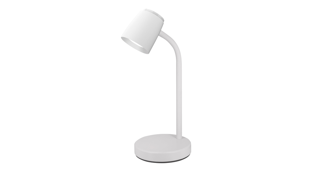 Lampa ORO VERO ma okrągłą podstawę o średnicy 14 cm, elastyczne ramię i klosz z wbudowanym oświetleniem LED.