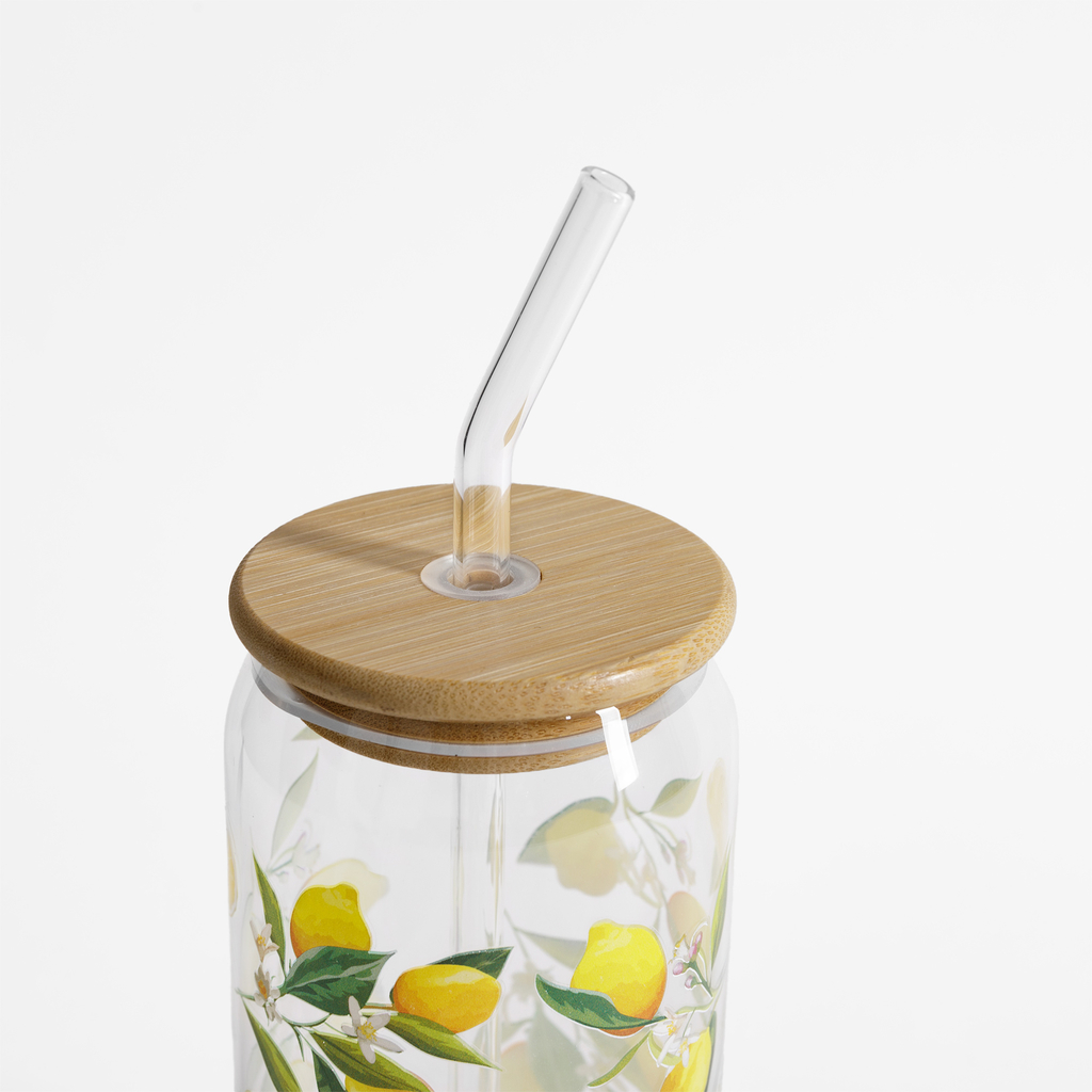 Pohár s bambusovým viečkom a slamkou CITRÓNY 500 ml