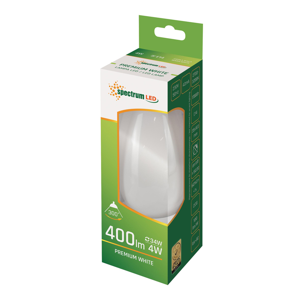 LED žiarovka E14 4 W svieca teplej farby SPECTRUM