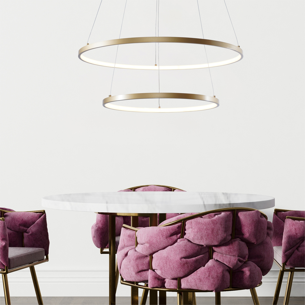 Závesné LED svietidlo BRENO 2 krúžky, zlaté 60 cm