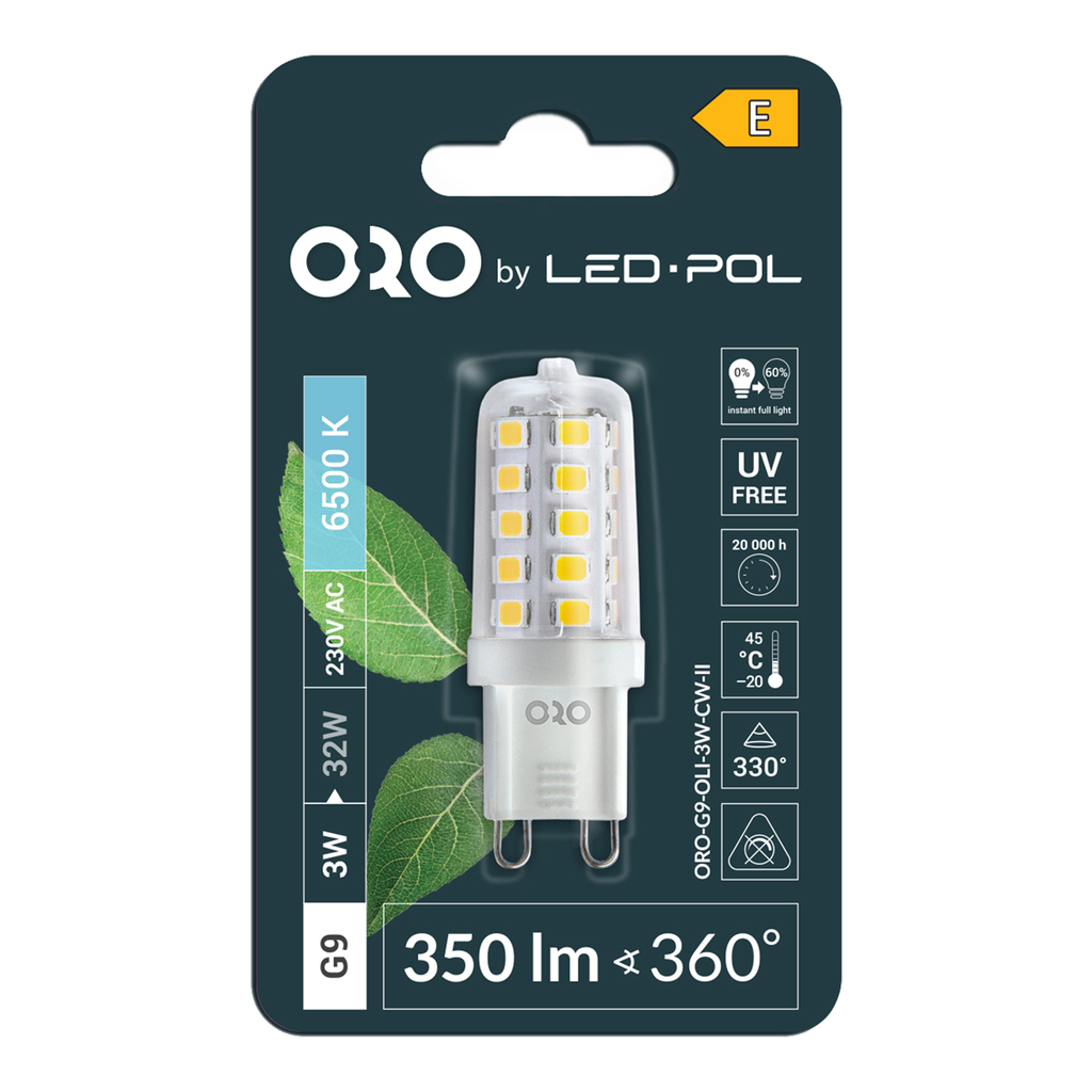 LED žiarovka studená biela G9 3W ORO-G9-OLI-3W-CW-II