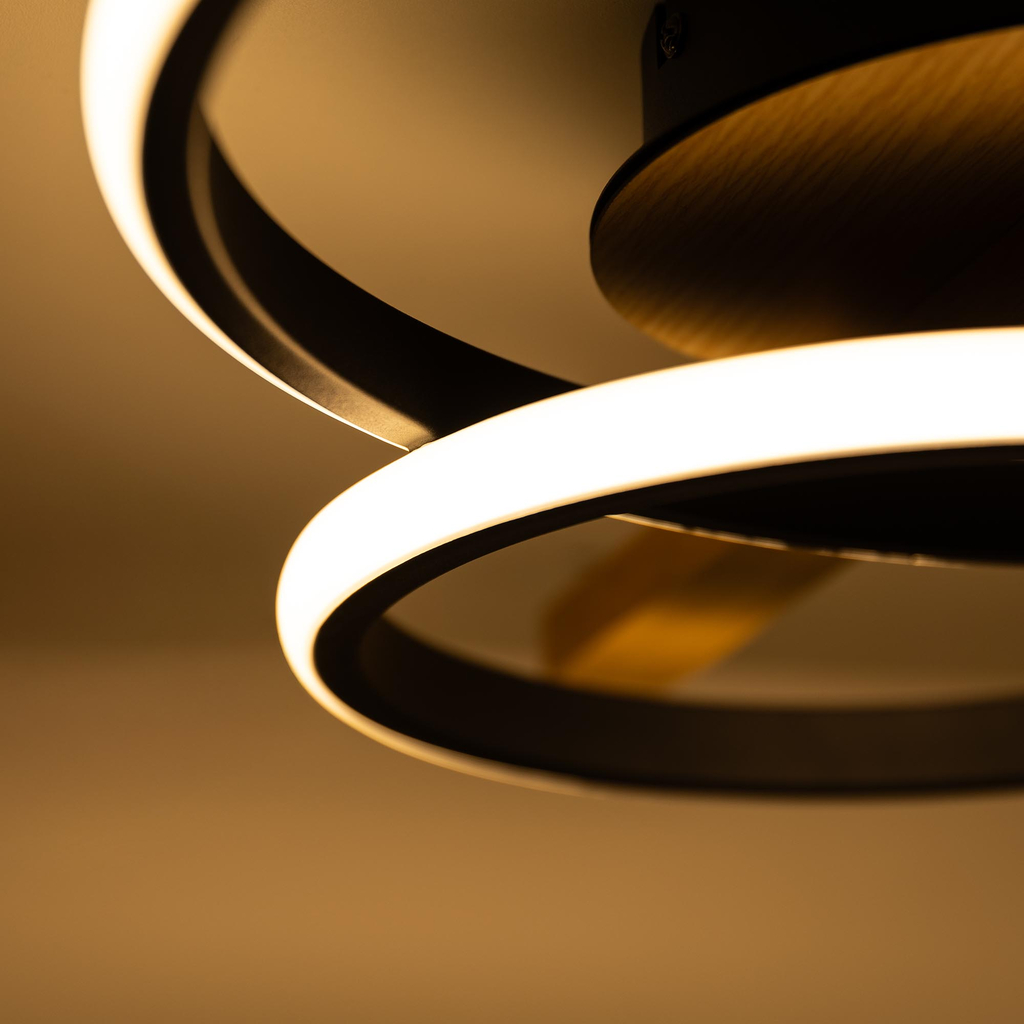 Stropné LED svietidlo ALMERIA 2 krúžky svetlo drevo čierne