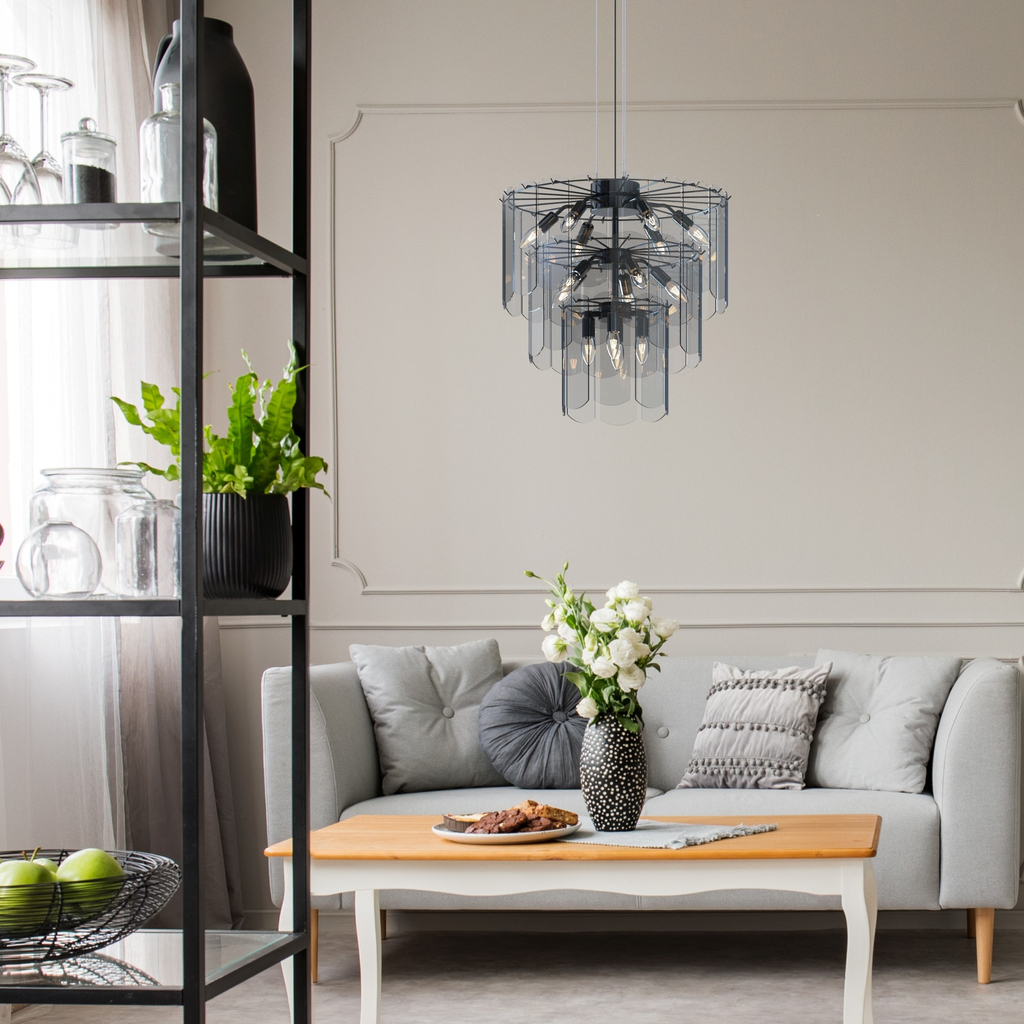 Závesné svietidlo z dymového skla čierne NIRA φ56 cm