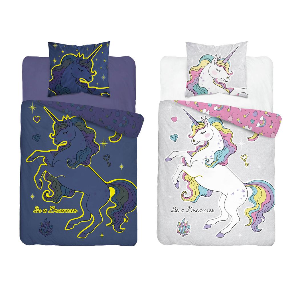 Detské obliečky so svietiacim efektom ružové FLUO JEDNOROŽEC 160x200 cm