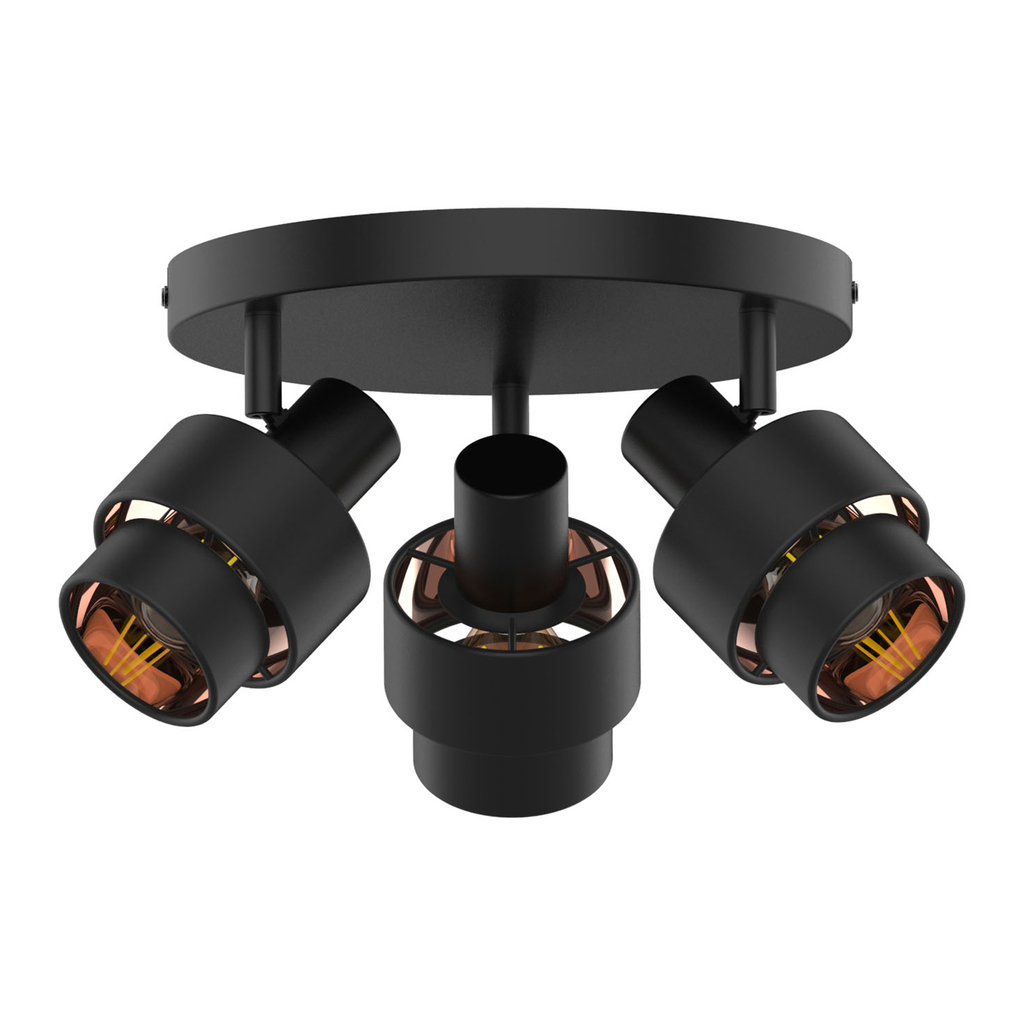 3-bodové čierne matné stropné svietidlo SALERNO