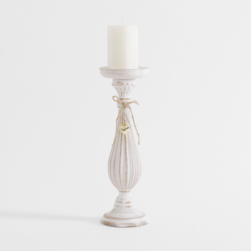 Svietnik na jednu sviečku, biely 34 cm