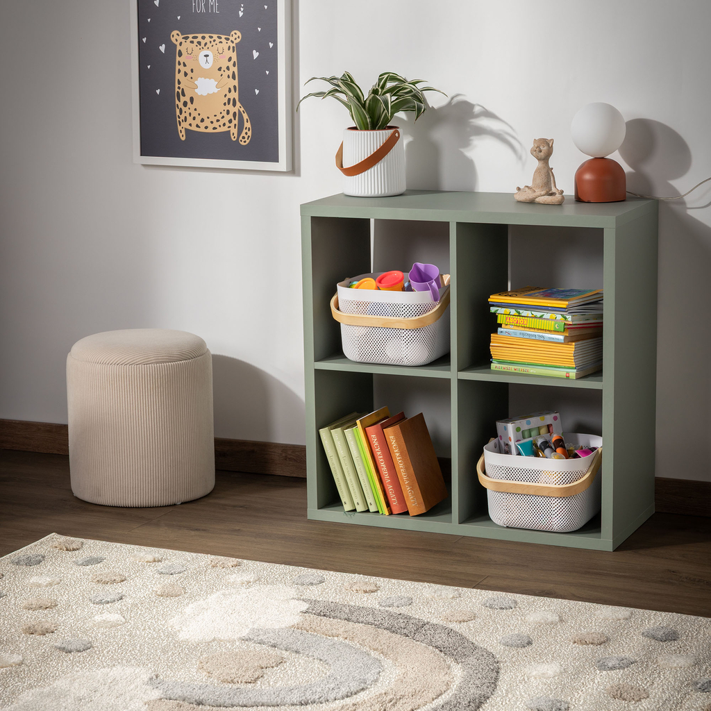 Košík s drevenou rúčkou biely 24x24x18 cm