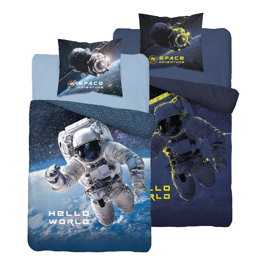 Detské obliečky so svietiacim efektom tmavomodré FLUO KOZMONAUT 140x200 cm