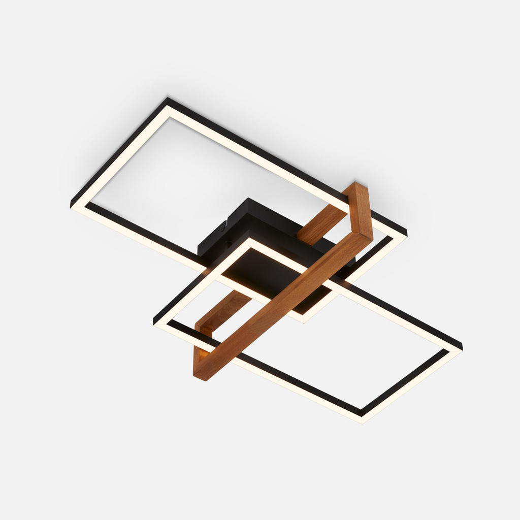 Obdĺžnikové stropné LED svietidlo 2 rámy čierne/drevo FRAME 50,5 cm
