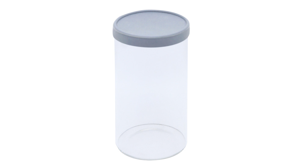 1 litrová sklenená nádoba so silikónovým viečkom, šedá