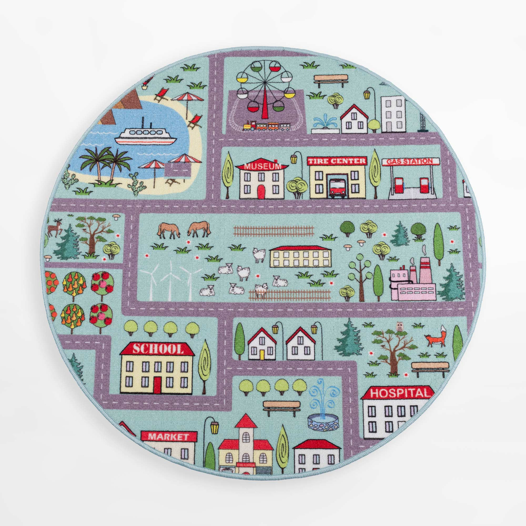 Koberec STELLA, okrúhly, ulice, morský, 120 cm