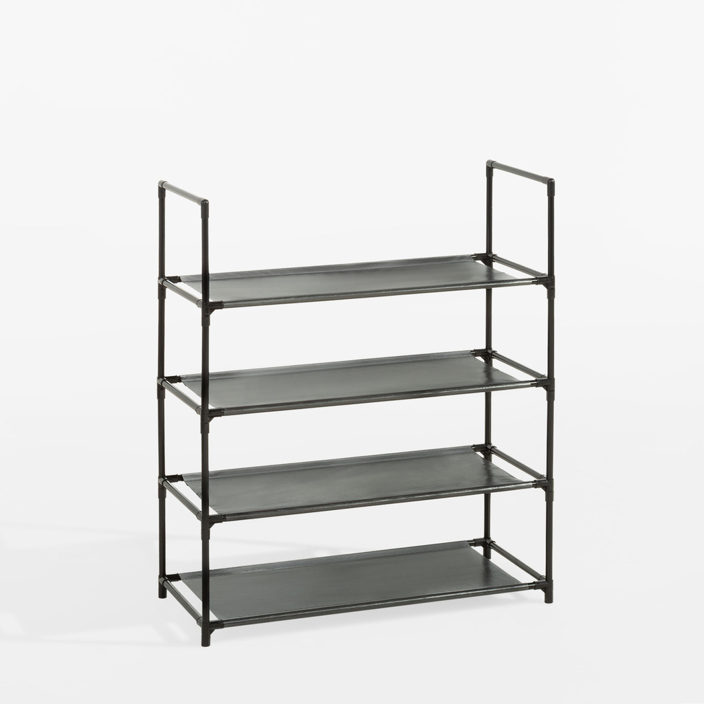 Regál na topánky, 4 police, čierny, 59x28x72 cm