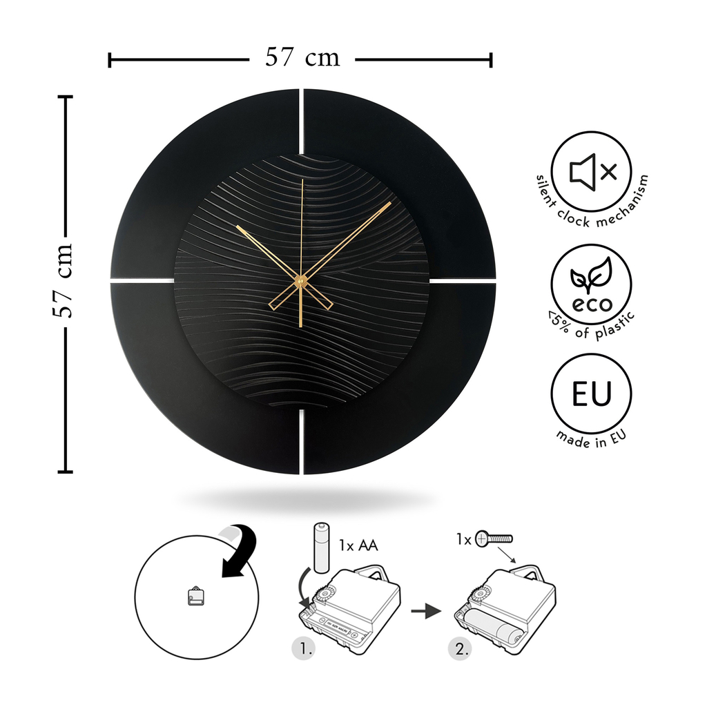 Industriálne 3D hodiny LOGAN do obývacej izby 57 cm