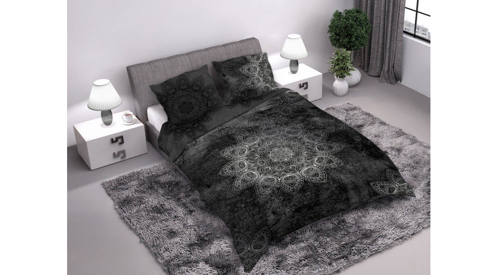Súprava posteľnej bielizne z bavlneného saténu sivá MANDALA 160x200 cm