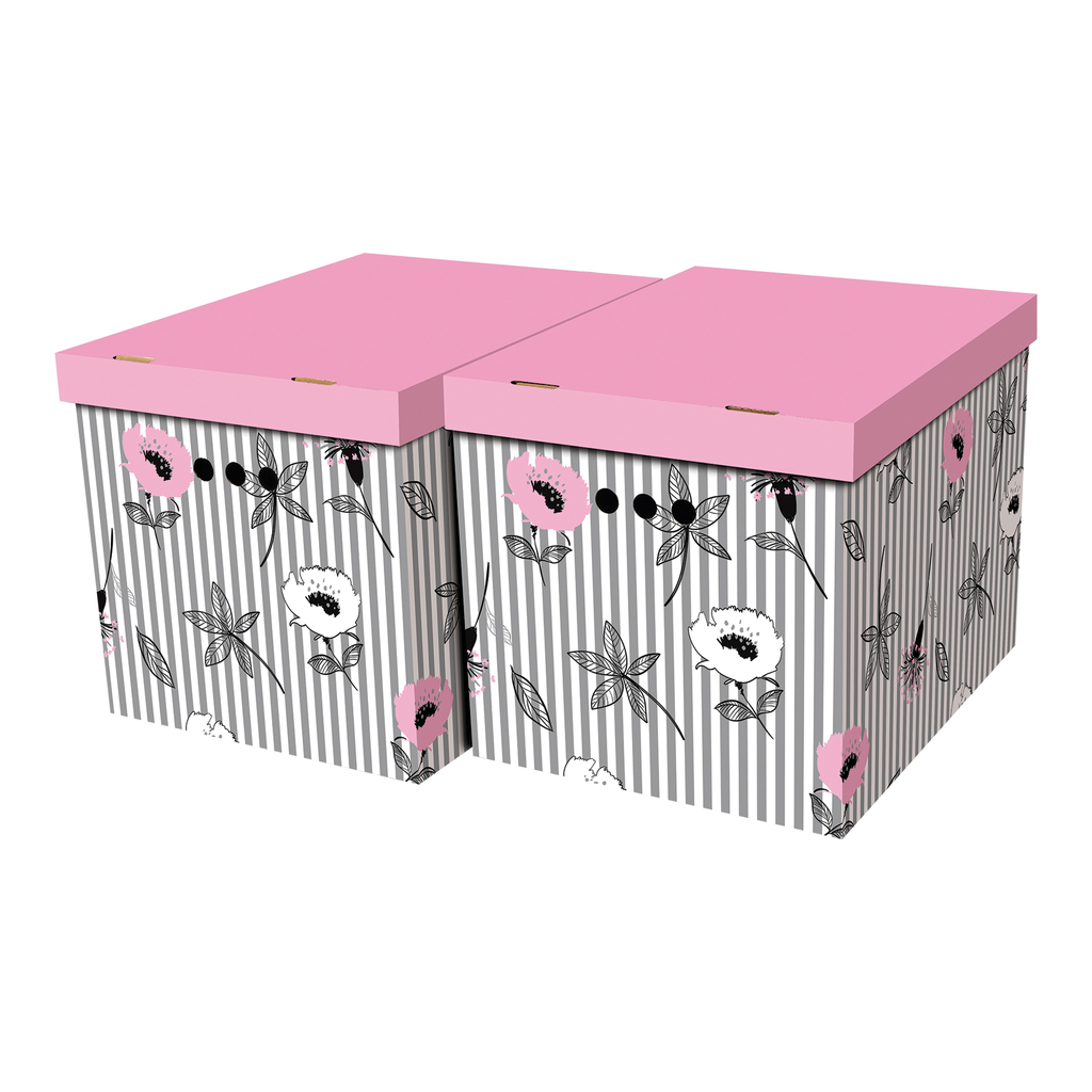 Súprava 2 kartónových krabíc KVET RUŽOVÝ PRUHY XL