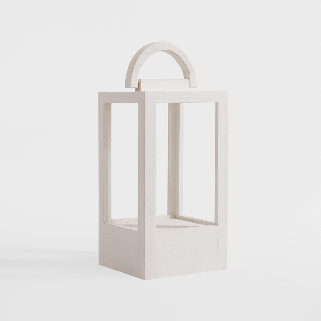 Drevený lampión v bielej farbe 35 cm