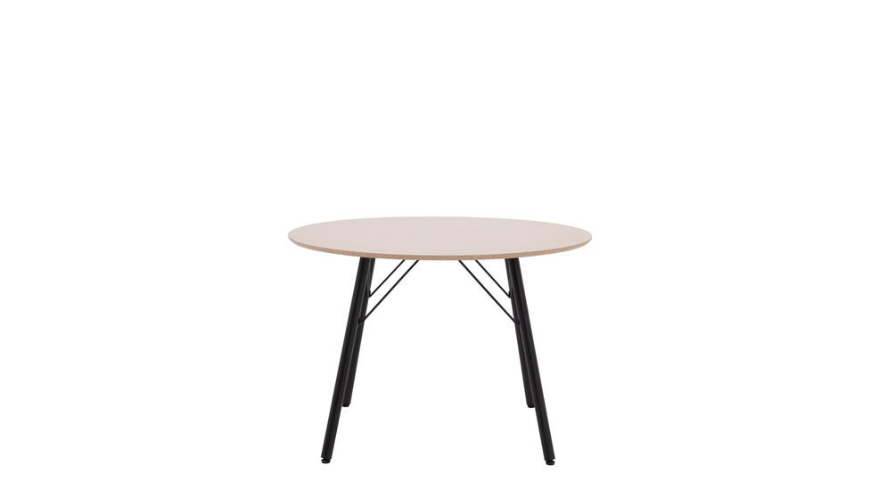 ENTABLESS to prosty, oszczędny stół z charakterystycznym okrągłym blatem o średnicy 110 cm.