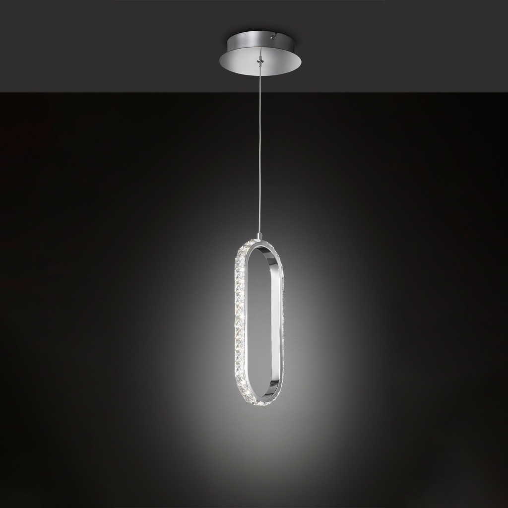 Závesné LED svietidlo v oválnom tvare, chrómové HARLEY