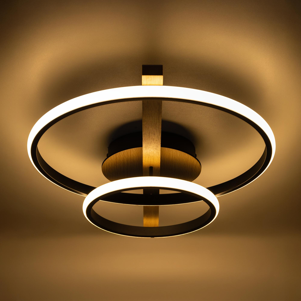 Stropné LED svietidlo ALMERIA 2 krúžky svetlo drevo čierne