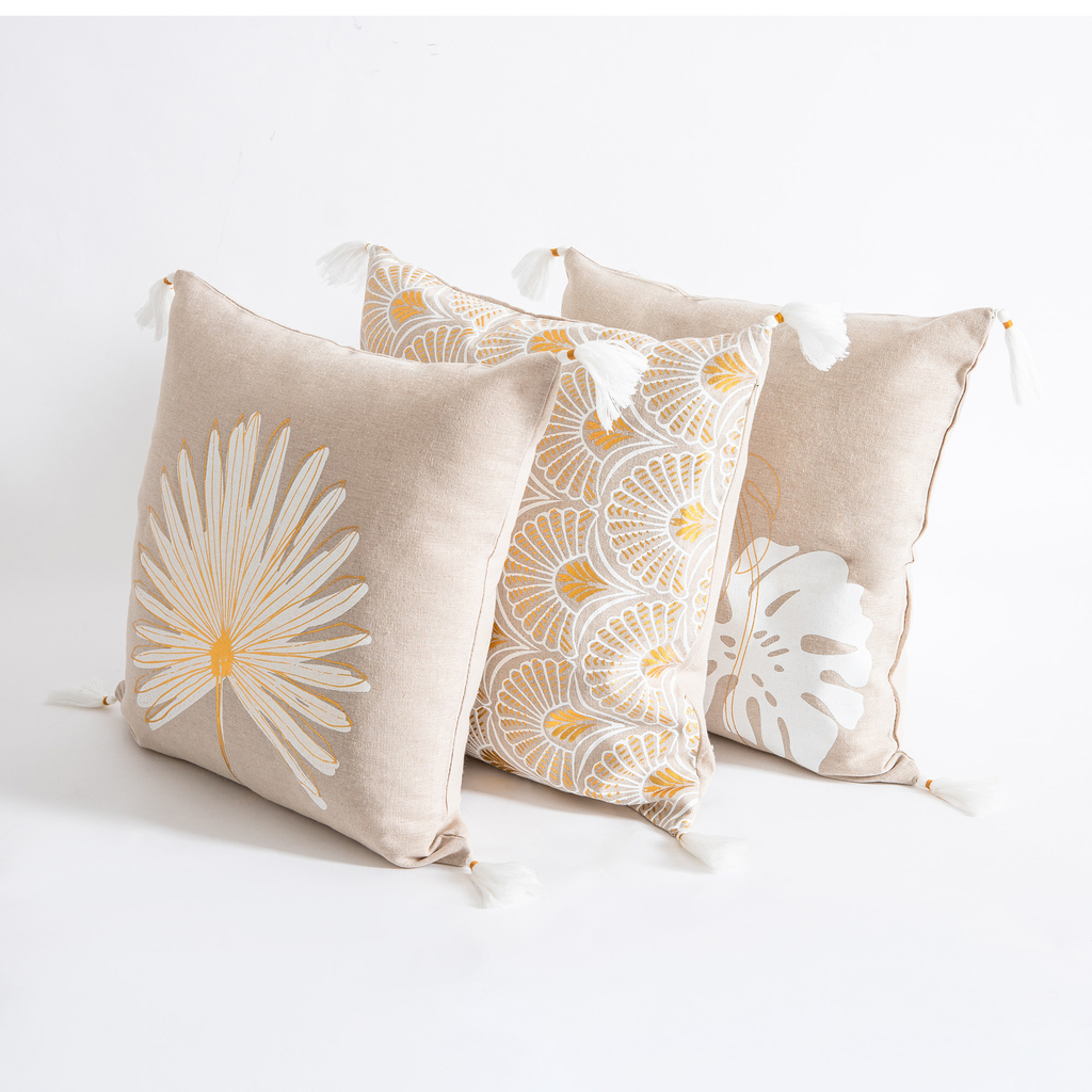 Dekoratívna obliečka na vankúš TANZA v štýle art deco krémová 45x45 cm