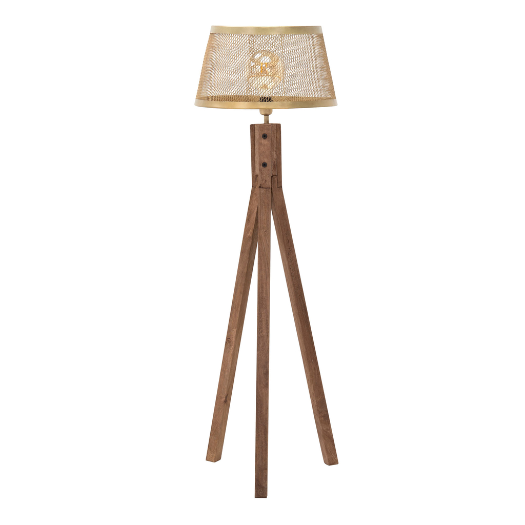 Lampa na drevenej trojnožke tienidlo mosadz FREDERIK