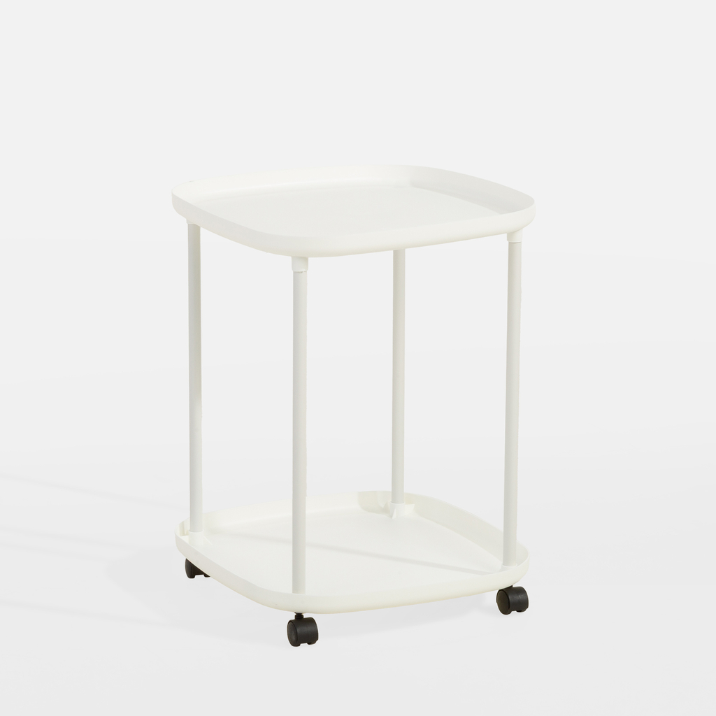 Príručný stolík na kolieskach s 2 poličkami biely 39x50 cm