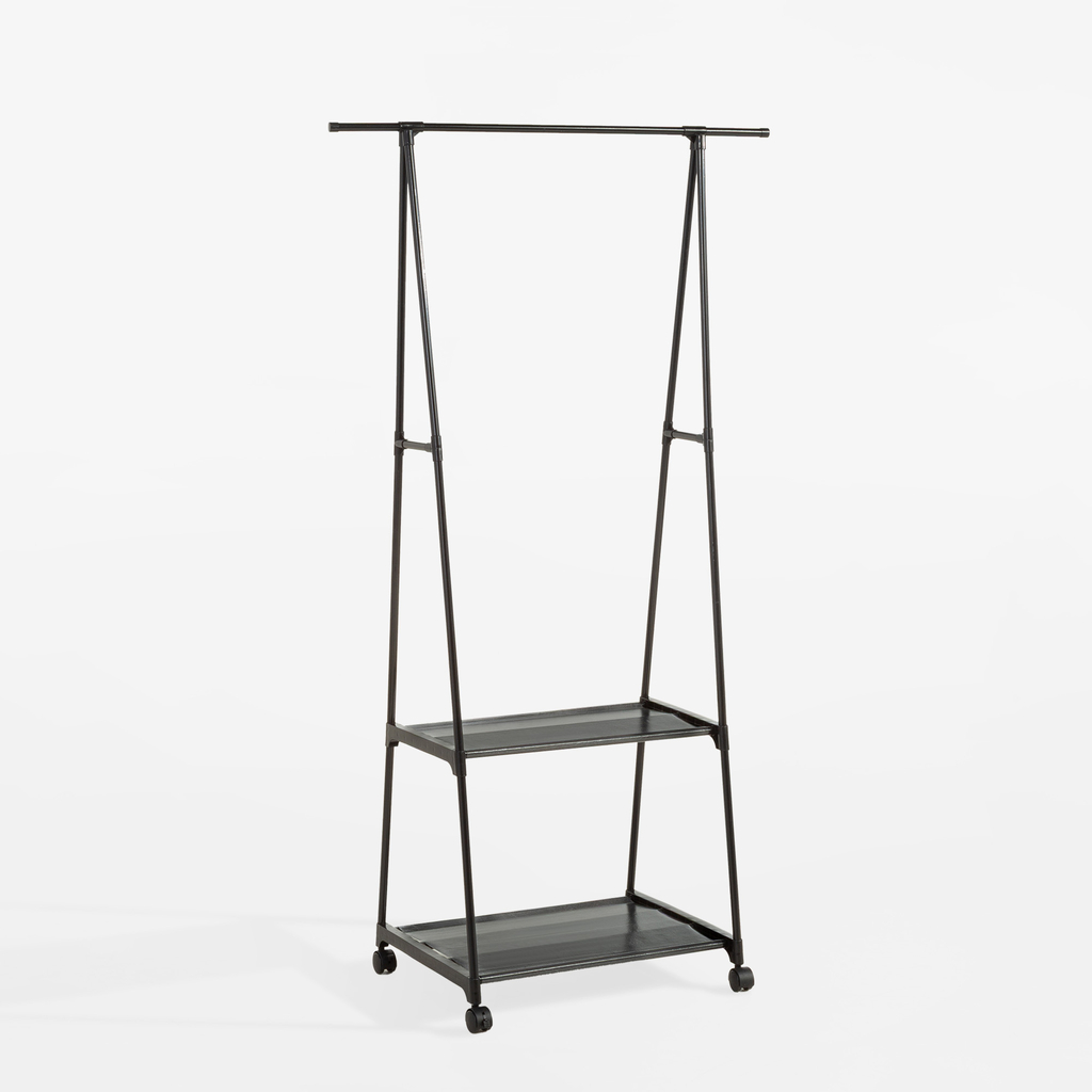 Stojací vešiak s policami, čierny, 84x48x156 cm