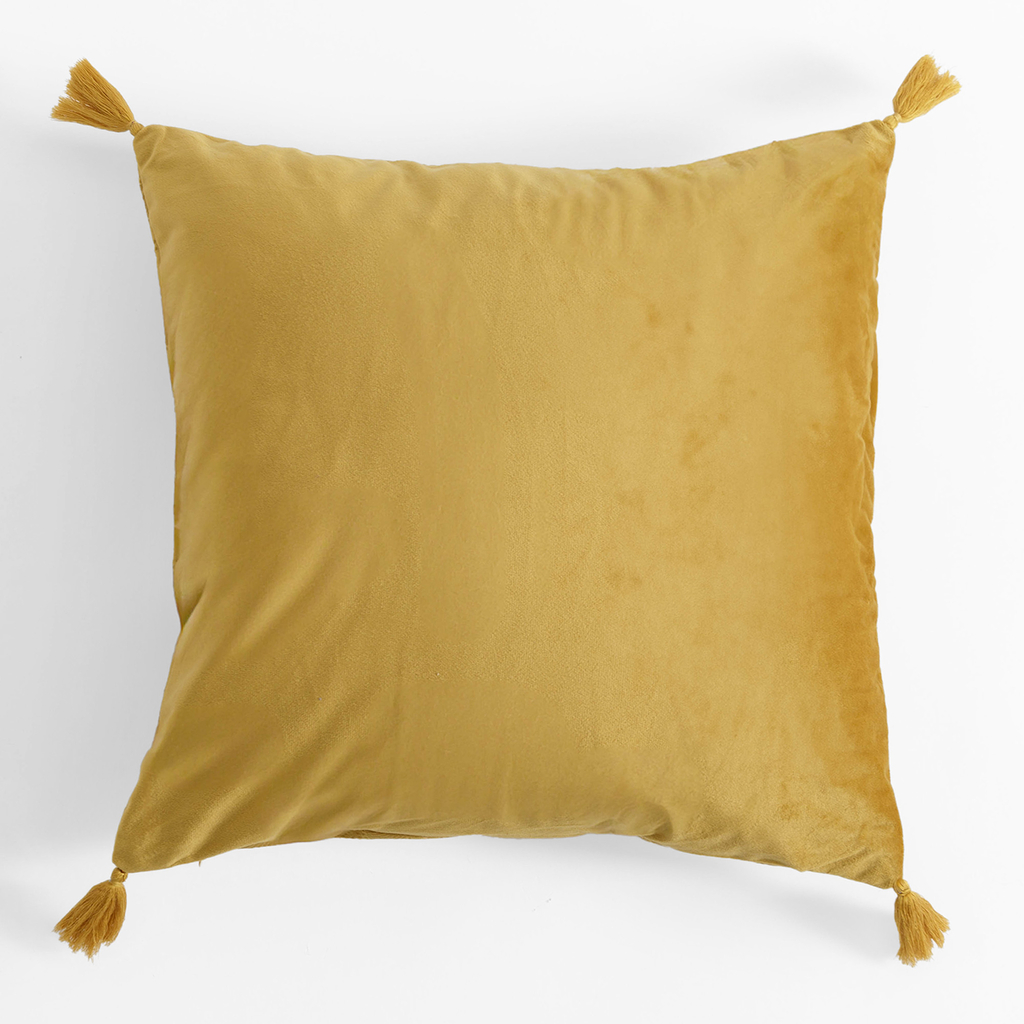 Velúrová obliečka na vankúš v horčicovej farbe CASSIA 45x45 cm