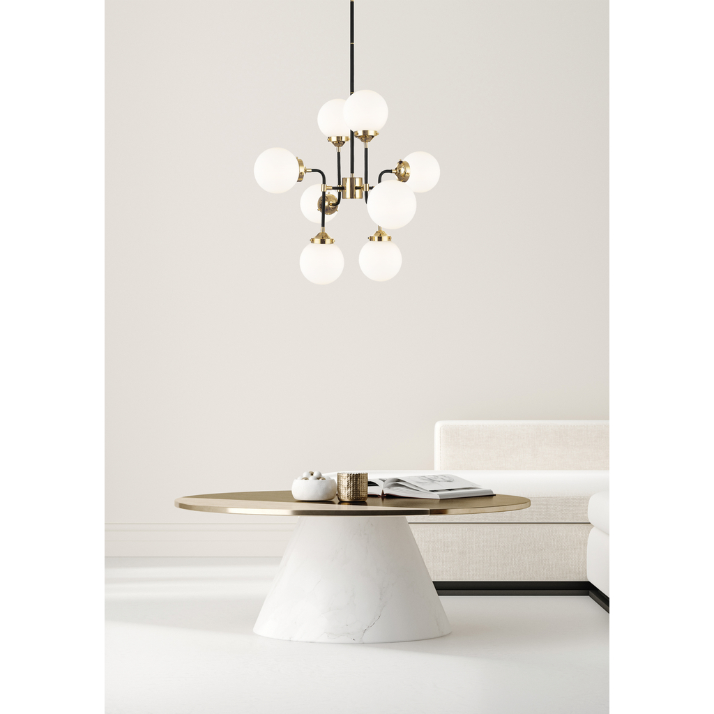 Čierno-zlatý luster RIANO 76 cm, opálové tienidlo