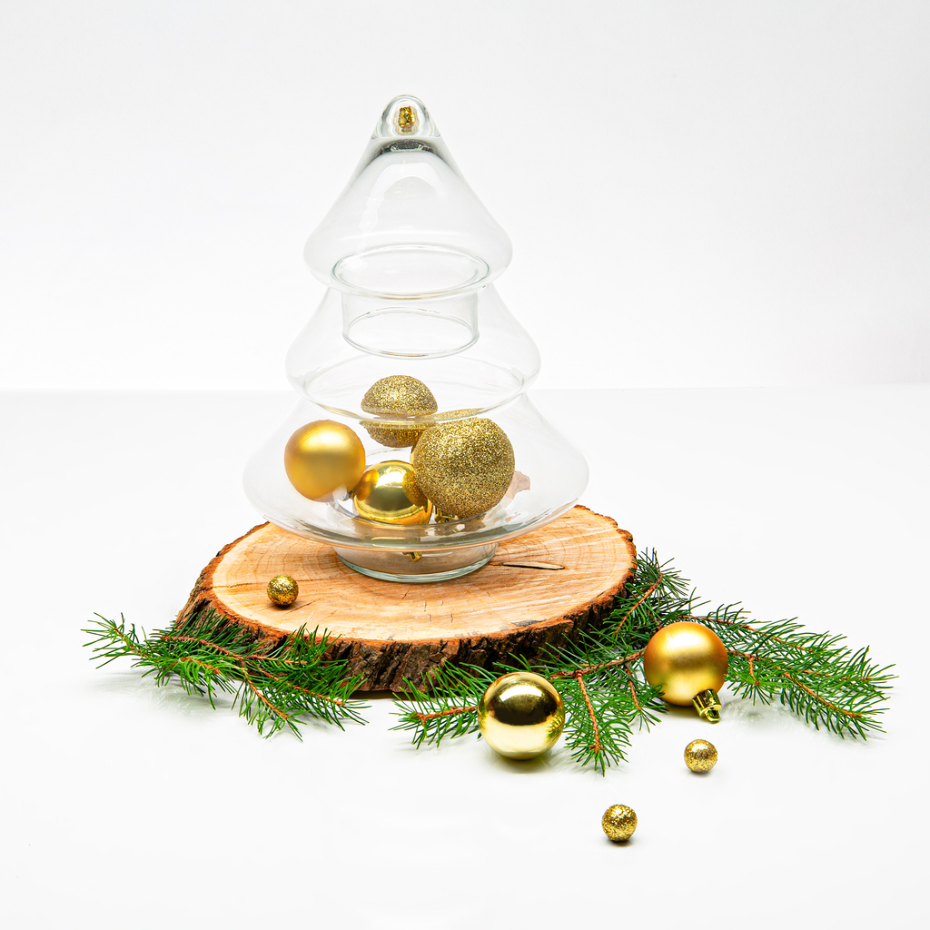 Sklenená bonboniéra VIANOČNÝ STROMČEK 18x26 cm