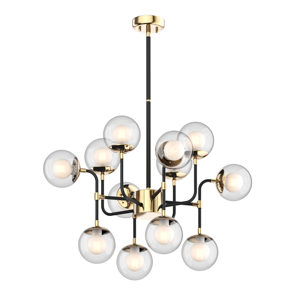 Čierno-zlatý luster RIANO 70 cm s priehľadným tienidlom