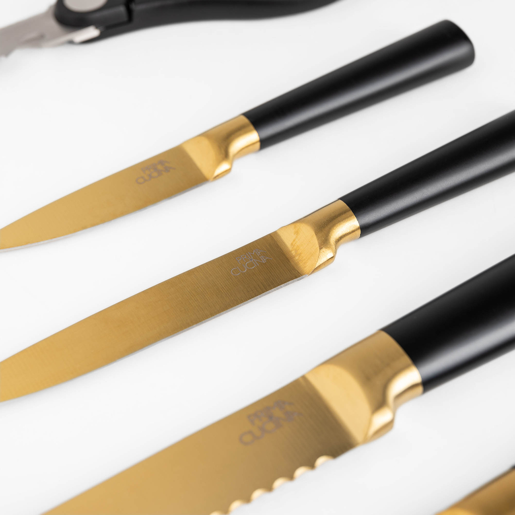 Súprava zlatých nožov v bloku COMO 8-dielna