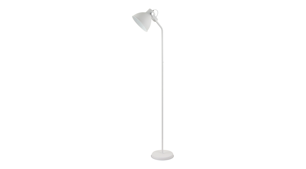 Nowoczesna lampa stojąca APUS z regulowanym kloszem utrzymana w białym kolorze i matowym odcieniu.