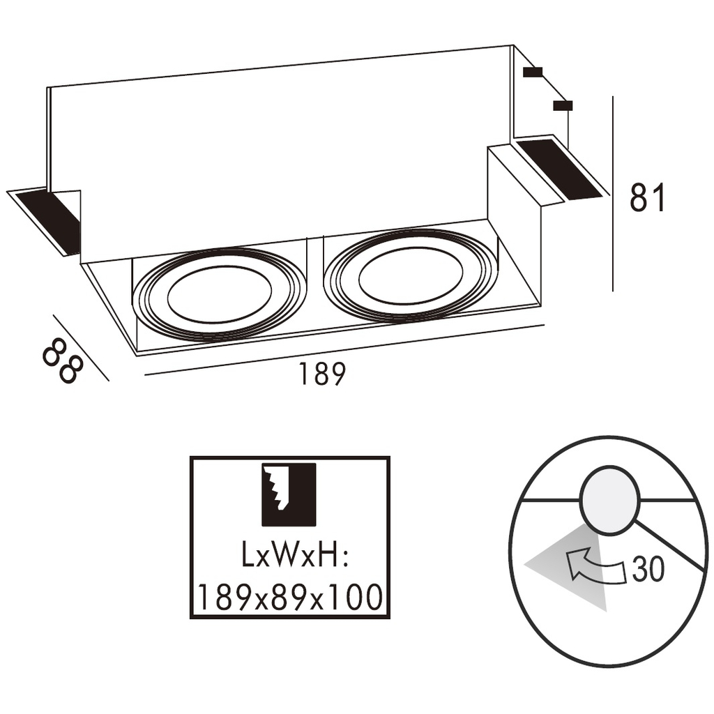 Zapustené 2-bodové svietidlo čierne ONEON