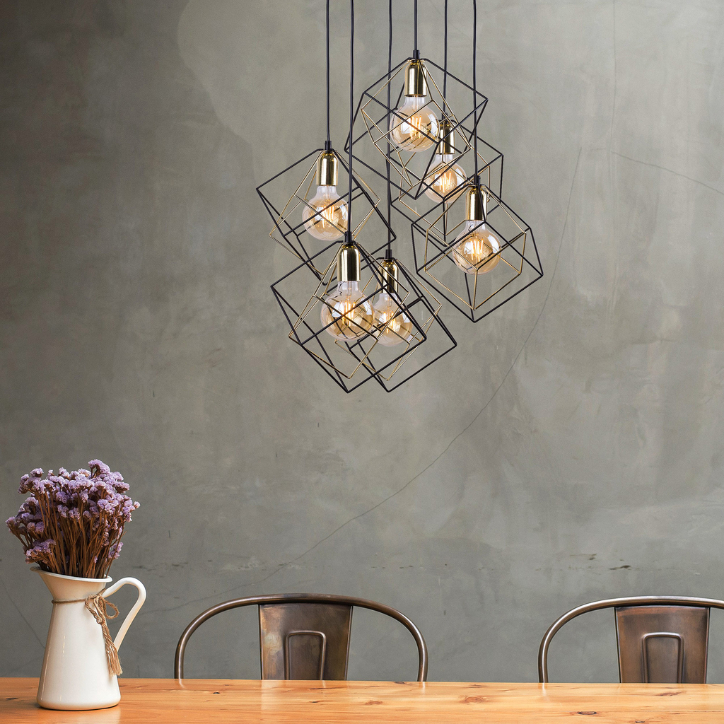 Dizajnový luster na lanku čierno-zlatý ALAMBRE VI