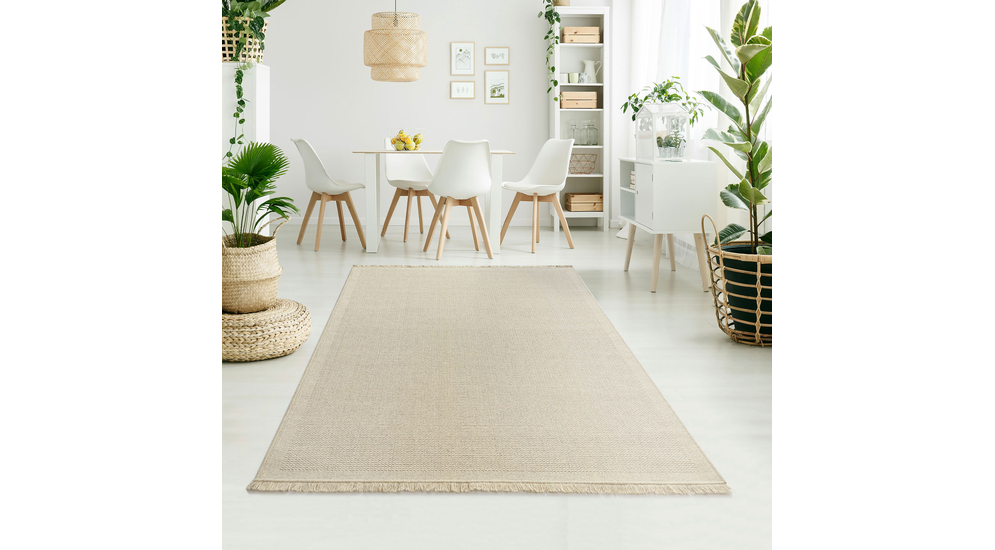 Vlnený koberec WOOL so strapcami svetlobéžový 120x170 cm