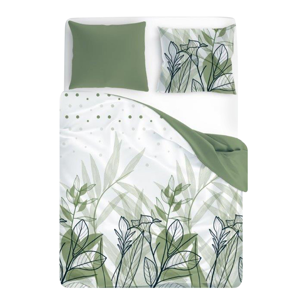 Bavlnené obliečky biele s motívom zelených listov NEW TRENDY 160x200 cm