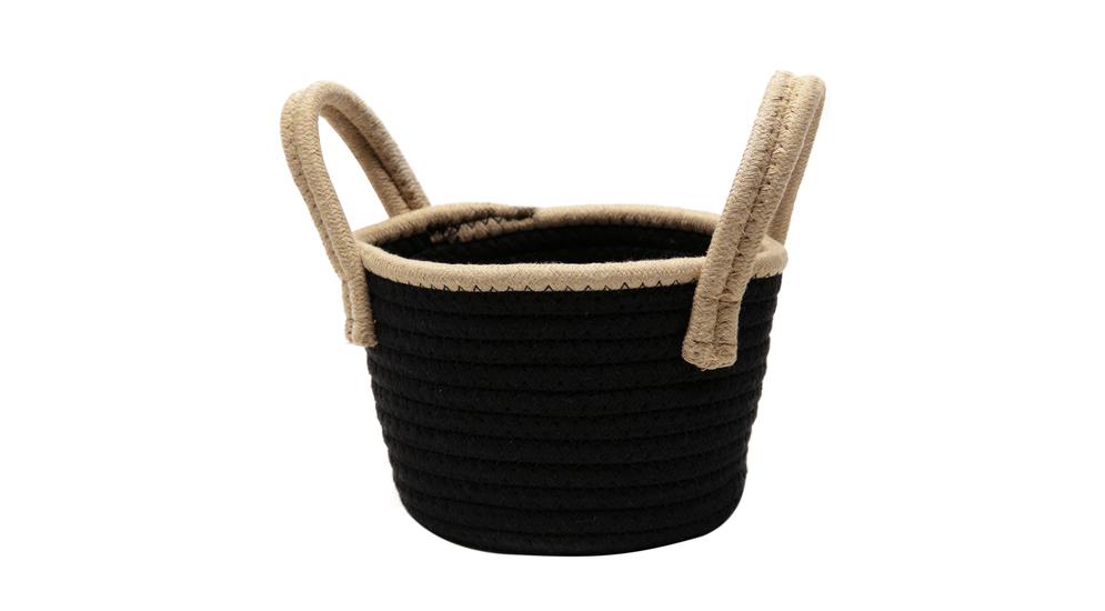 Čierny pletený košík zo špagátu 14 cm