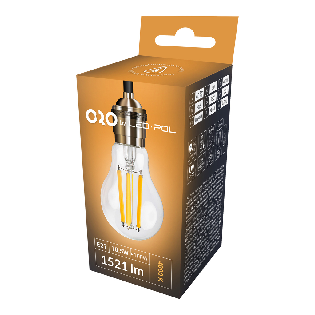 Žiarovka LED E27 10,5W ORO-E27-A60-FL-CLARO-10,5W-DW neutrálna farba