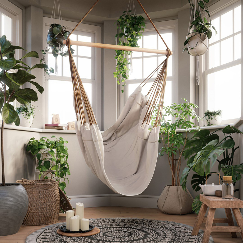 Závesné brazílske kreslo béžové CALERO 130x100 cm