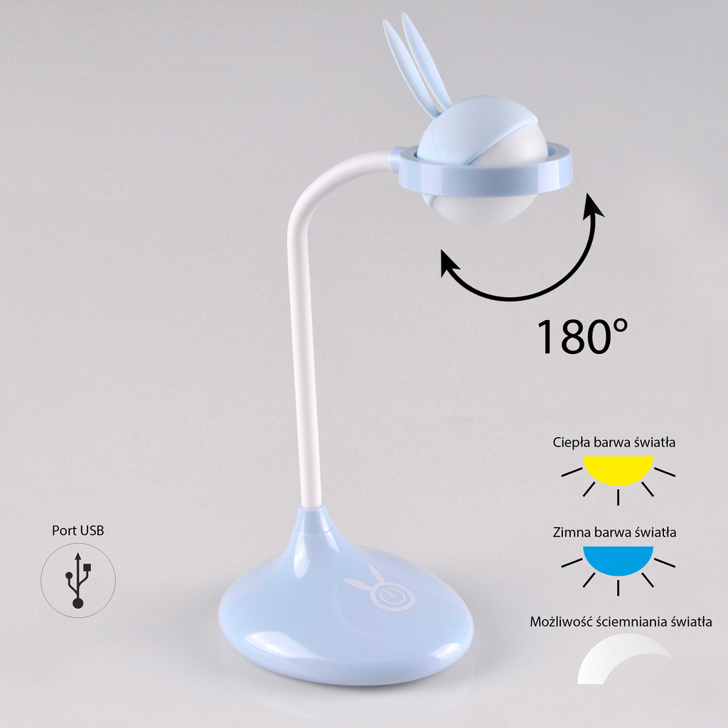 Stolná lampa detská modrá LED USB RABBIT