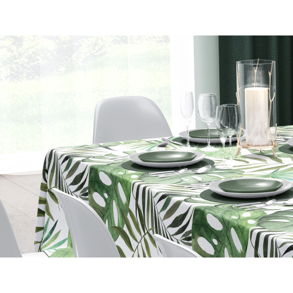 Obrus s motívom listov monstery 140 x 220 cm