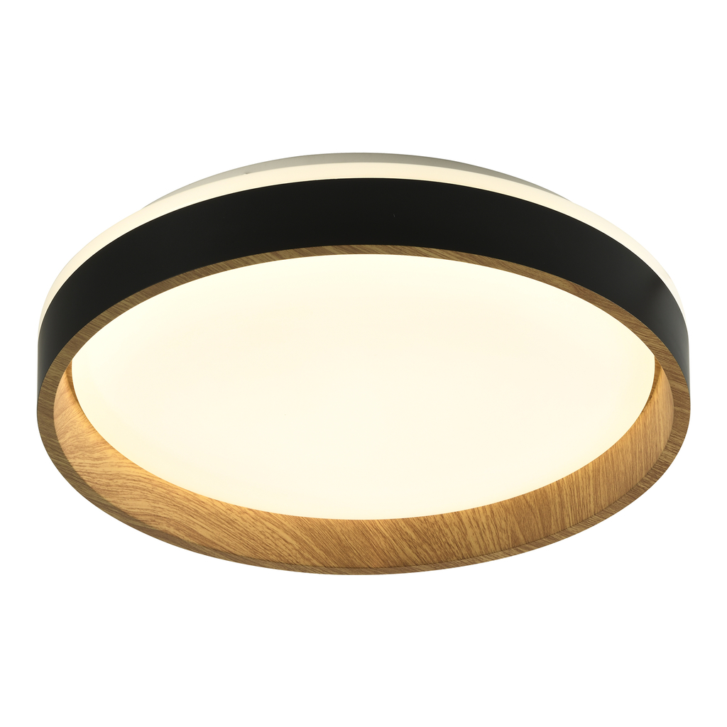 Okrúhle stropné LED svietidlo BOIS svetlé drevo, čierna 39 cm