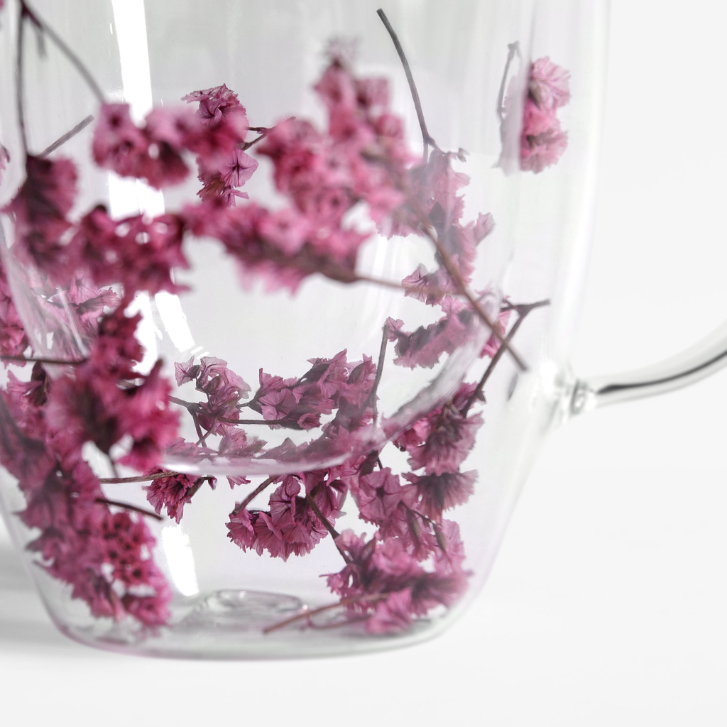 Dvojstenný sklenený hrnček RUŽOVÉ KVETY 350 ml