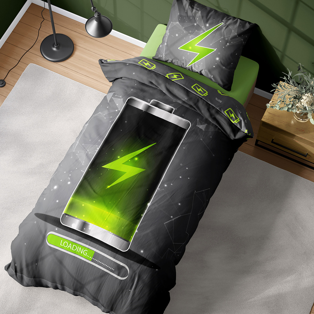Detské obliečky so svietiacim efektom tmavomodré FLUO BATÉRIA 140x200 cm