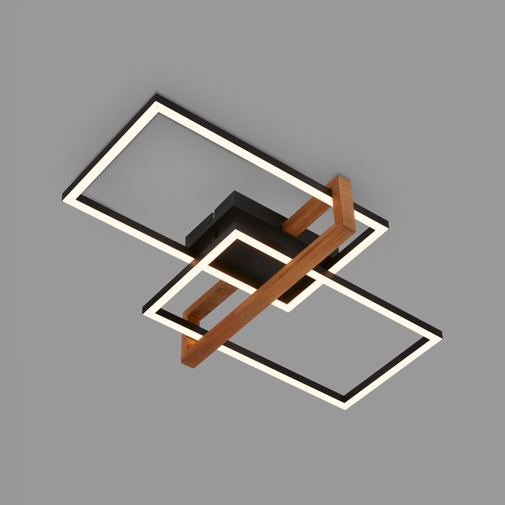 Obdĺžnikové stropné LED svietidlo 2 rámy čierne/drevo FRAME 50,5 cm