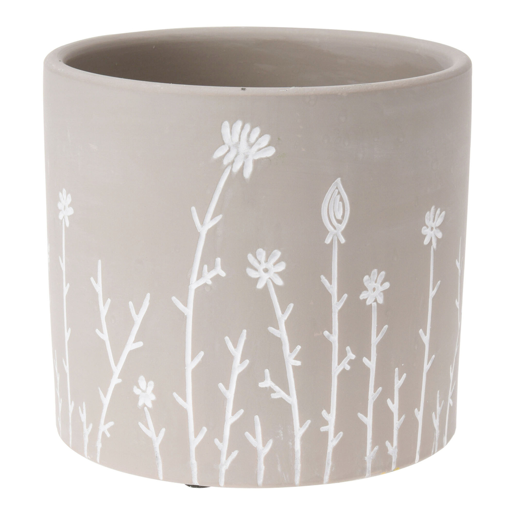 Obal na črepník s motívom kvetov sivý 13 x 12cm