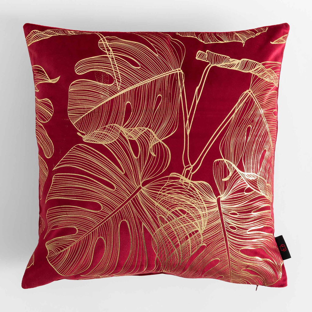 Obliečka na vankúš s motívom monstery v malinovej farbe AMBRO 45x45 cm